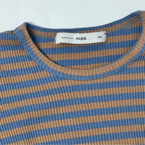 Acne Blue and Tan Striped Long Sleeve Tee - Picture 5 of 8